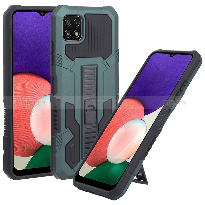 Coque Contour Silicone et Plastique Housse Etui Mat avec Support ZJ1 pour Samsung Galaxy A22s 5G Vert Plus