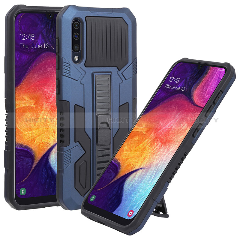 Coque Contour Silicone et Plastique Housse Etui Mat avec Support ZJ1 pour Samsung Galaxy A30S Bleu Plus