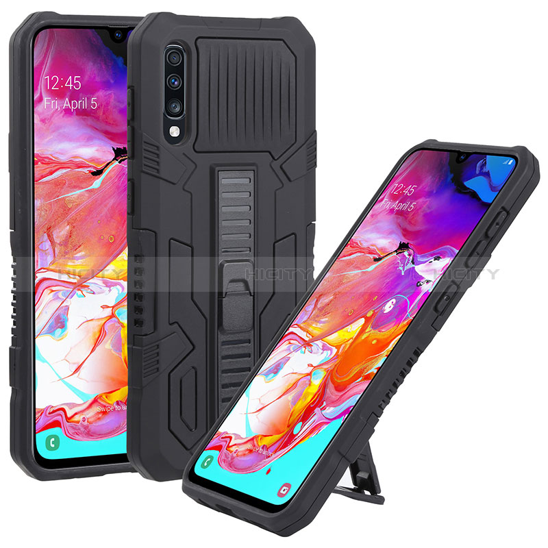 Coque Contour Silicone et Plastique Housse Etui Mat avec Support ZJ1 pour Samsung Galaxy A70 Noir Plus