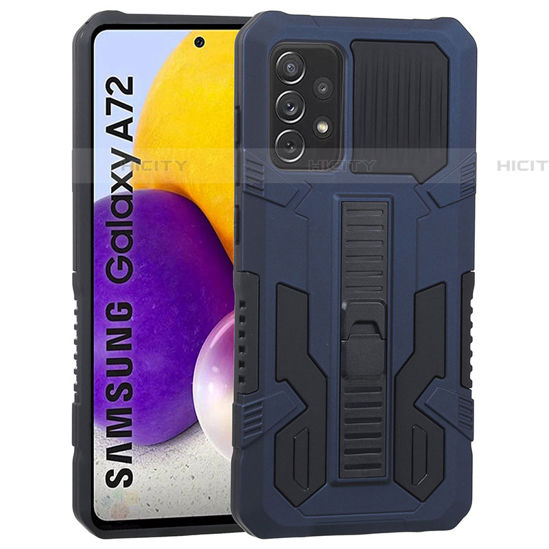 Coque Contour Silicone et Plastique Housse Etui Mat avec Support ZJ1 pour Samsung Galaxy A72 4G Bleu Plus