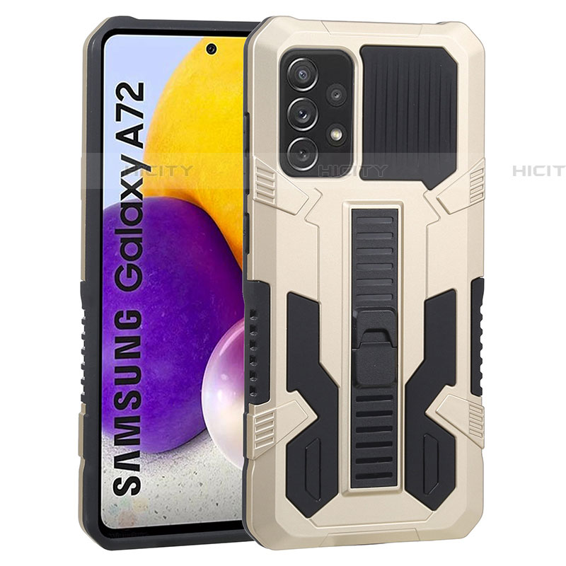 Coque Contour Silicone et Plastique Housse Etui Mat avec Support ZJ1 pour Samsung Galaxy A72 4G Or Plus