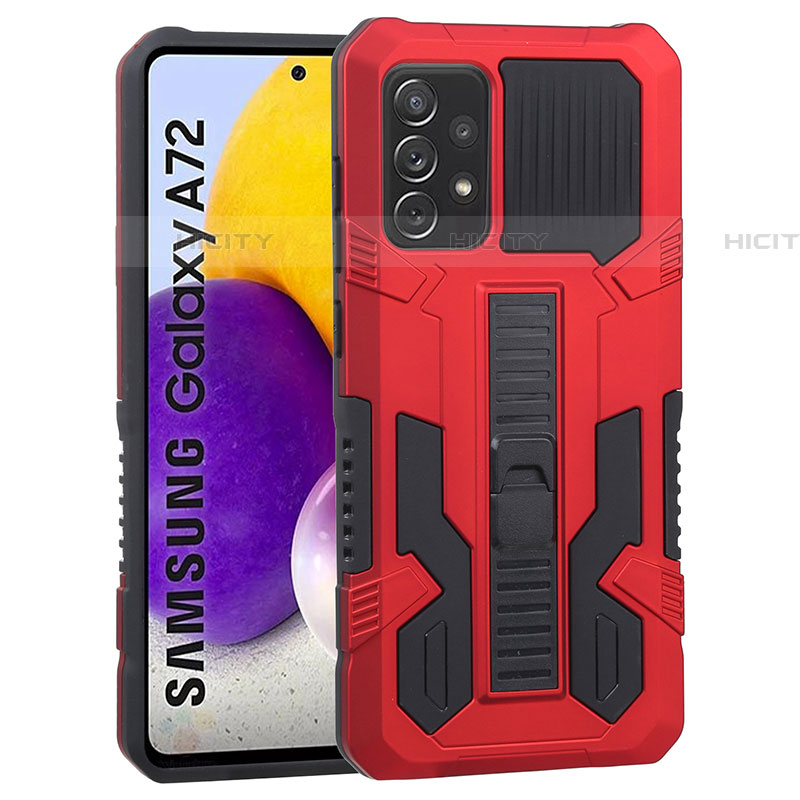 Coque Contour Silicone et Plastique Housse Etui Mat avec Support ZJ1 pour Samsung Galaxy A72 4G Rouge Plus