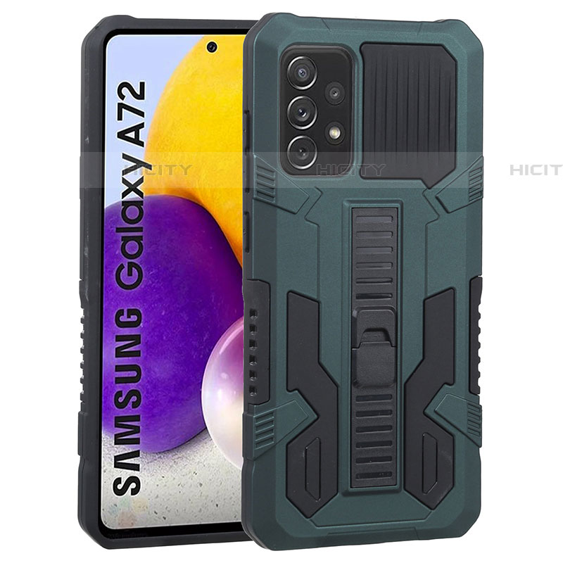 Coque Contour Silicone et Plastique Housse Etui Mat avec Support ZJ1 pour Samsung Galaxy A72 4G Vert Plus