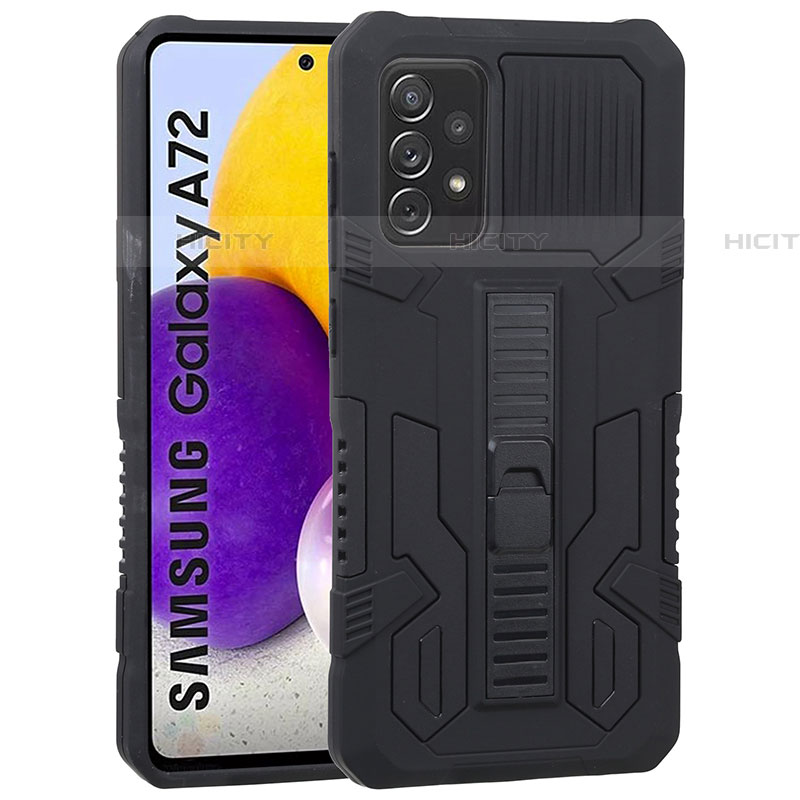 Coque Contour Silicone et Plastique Housse Etui Mat avec Support ZJ1 pour Samsung Galaxy A72 5G Noir Plus