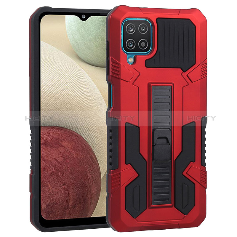 Coque Contour Silicone et Plastique Housse Etui Mat avec Support ZJ1 pour Samsung Galaxy F12 Rouge Plus