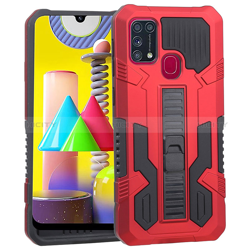 Coque Contour Silicone et Plastique Housse Etui Mat avec Support ZJ1 pour Samsung Galaxy M21s Rouge Plus