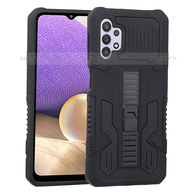 Coque Contour Silicone et Plastique Housse Etui Mat avec Support ZJ1 pour Samsung Galaxy M32 5G Noir Plus