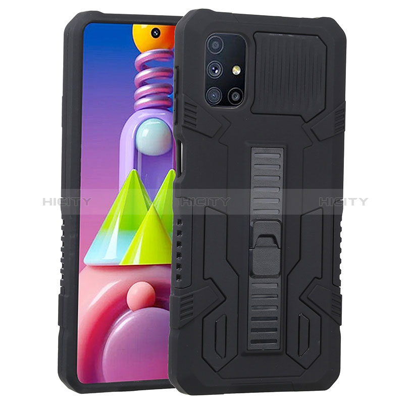 Coque Contour Silicone et Plastique Housse Etui Mat avec Support ZJ1 pour Samsung Galaxy M51 Noir Plus