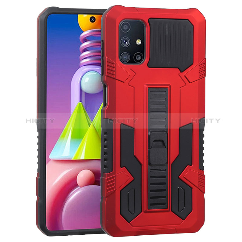 Coque Contour Silicone et Plastique Housse Etui Mat avec Support ZJ1 pour Samsung Galaxy M51 Rouge Plus