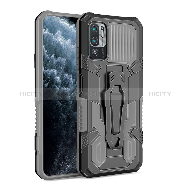 Coque Contour Silicone et Plastique Housse Etui Mat avec Support ZJ2 pour Xiaomi POCO M3 Pro 5G Gris Plus