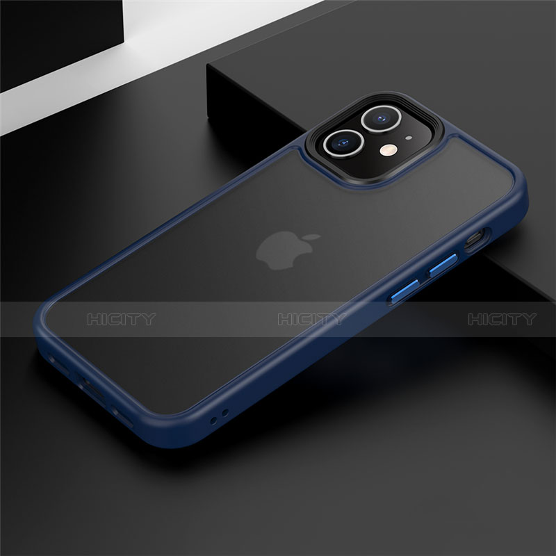 Coque Contour Silicone et Plastique Housse Etui Mat N01 pour Apple iPhone 12 Bleu Plus