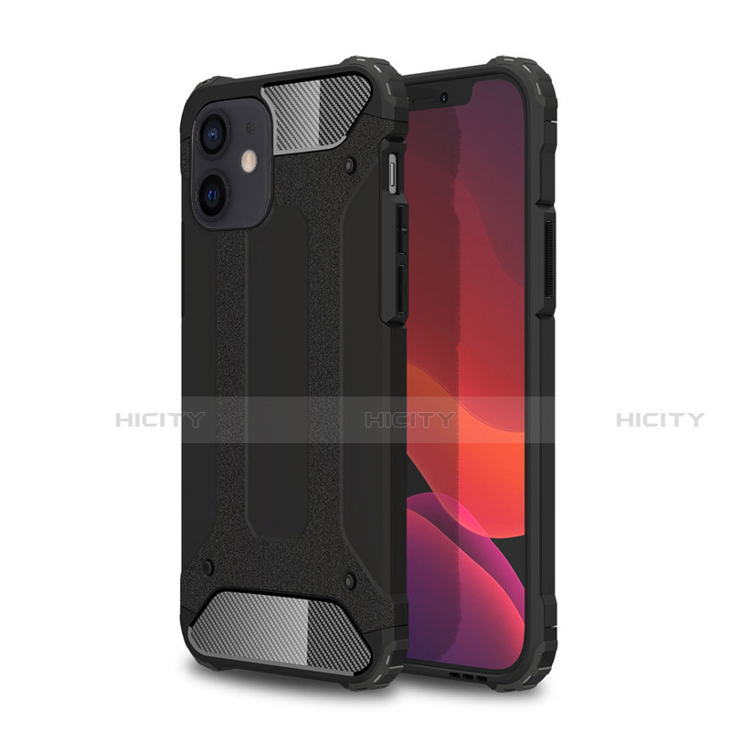 Coque Contour Silicone et Plastique Housse Etui Mat pour Apple iPhone 12 Noir Plus