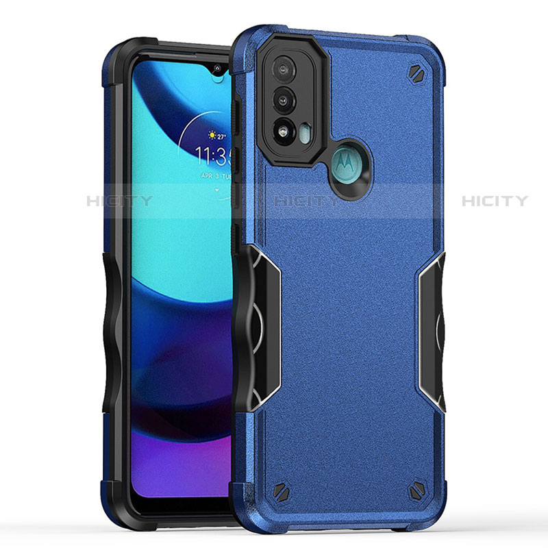 Coque Contour Silicone et Plastique Housse Etui Mat pour Motorola Moto E30 Bleu Plus