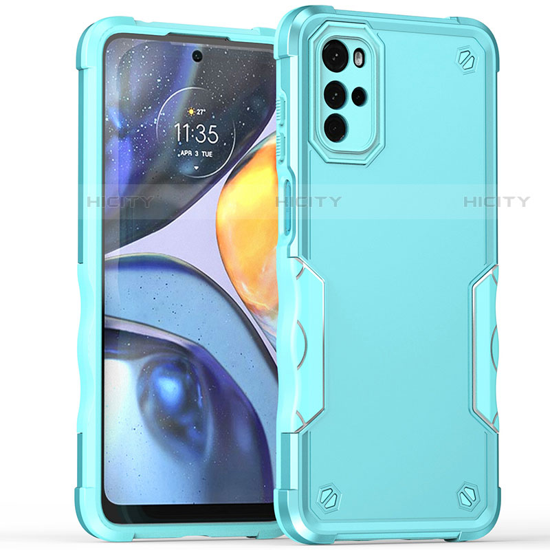 Coque Contour Silicone et Plastique Housse Etui Mat pour Motorola Moto G22 Cyan Plus