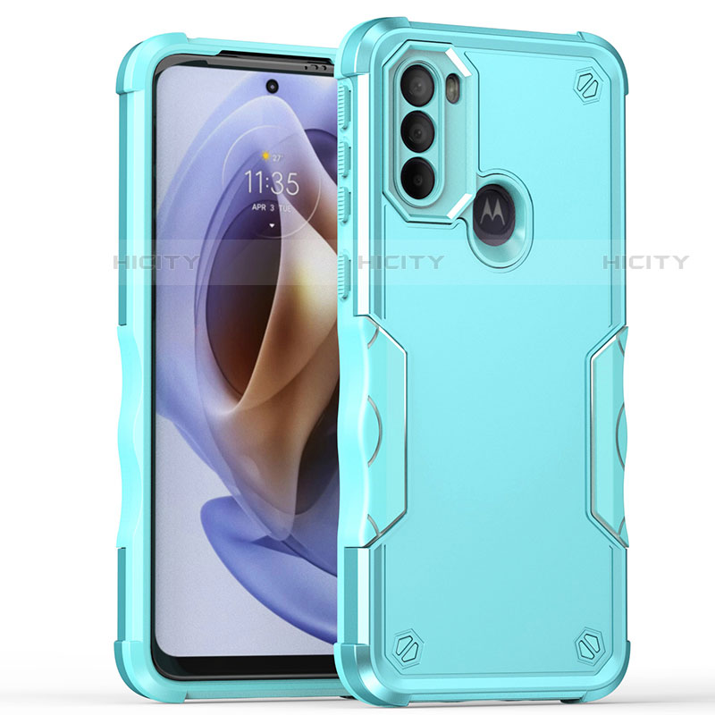 Coque Contour Silicone et Plastique Housse Etui Mat pour Motorola Moto G41 Cyan Plus