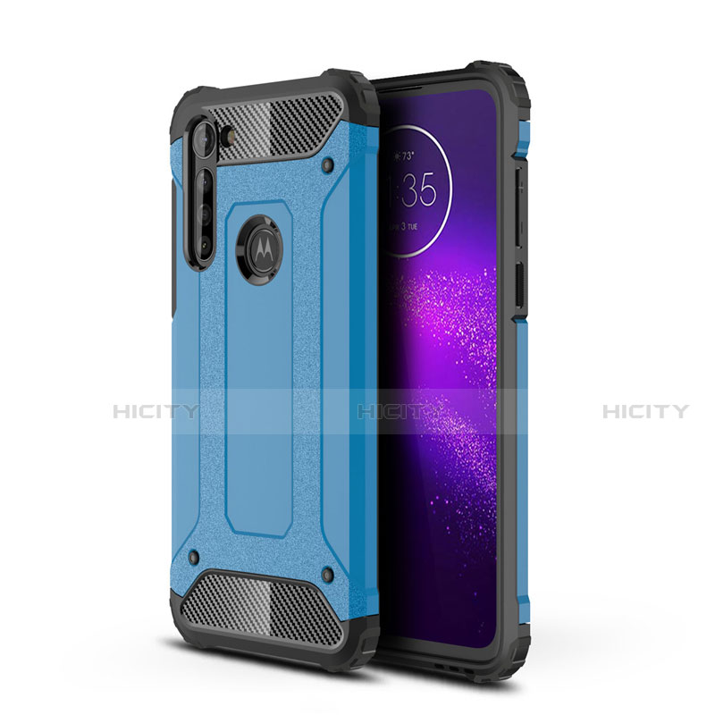 Coque Contour Silicone et Plastique Housse Etui Mat pour Motorola Moto G8 Power Bleu Ciel Plus