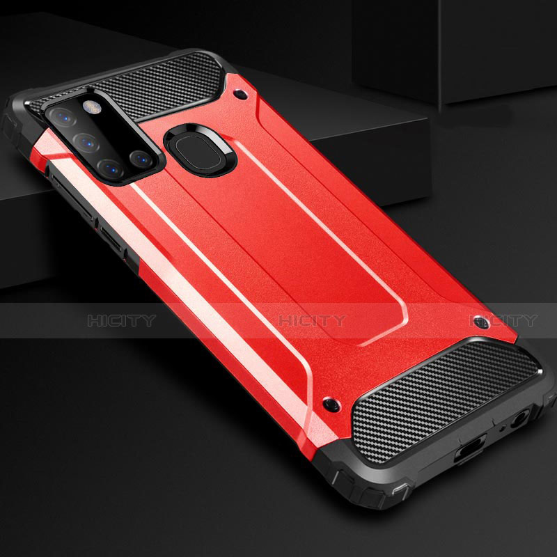 Coque Contour Silicone et Plastique Housse Etui Mat pour Samsung Galaxy A21s Rouge Plus