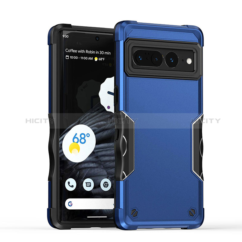 Coque Contour Silicone et Plastique Housse Etui Mat QW1 pour Google Pixel 7 Pro 5G Bleu Plus