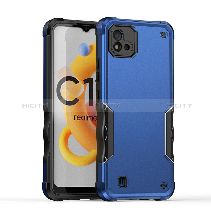 Coque Contour Silicone et Plastique Housse Etui Mat QW1 pour Realme C11 (2021) Bleu Plus