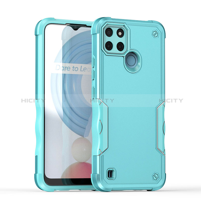 Coque Contour Silicone et Plastique Housse Etui Mat QW1 pour Realme C21Y Bleu Clair Plus