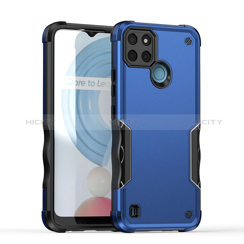 Coque Contour Silicone et Plastique Housse Etui Mat QW1 pour Realme C25Y Bleu Plus