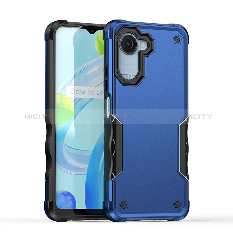 Coque Contour Silicone et Plastique Housse Etui Mat QW1 pour Realme C30 Bleu Plus