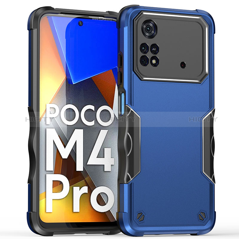 Coque Contour Silicone et Plastique Housse Etui Mat QW1 pour Xiaomi Poco M4 Pro 4G Bleu Plus