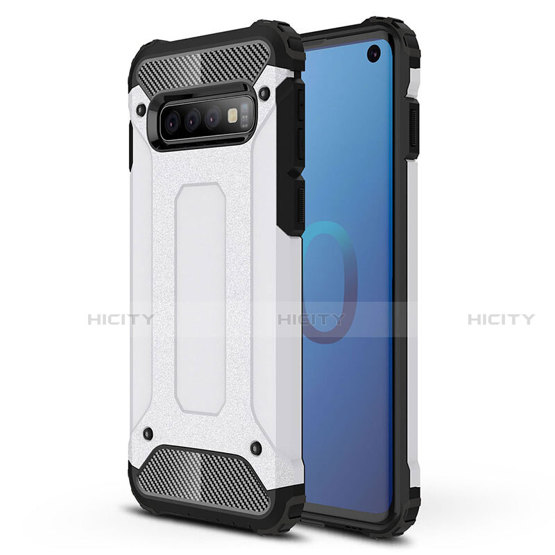 Coque Contour Silicone et Plastique Housse Etui Mat R01 pour Samsung Galaxy S10 5G Argent Plus