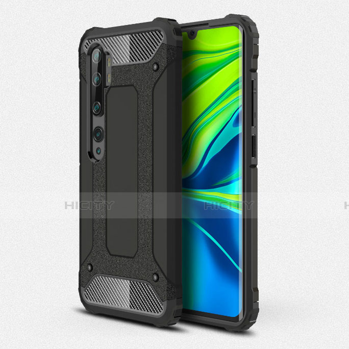 Coque Contour Silicone et Plastique Housse Etui Mat R01 pour Xiaomi Mi Note 10 Noir Plus