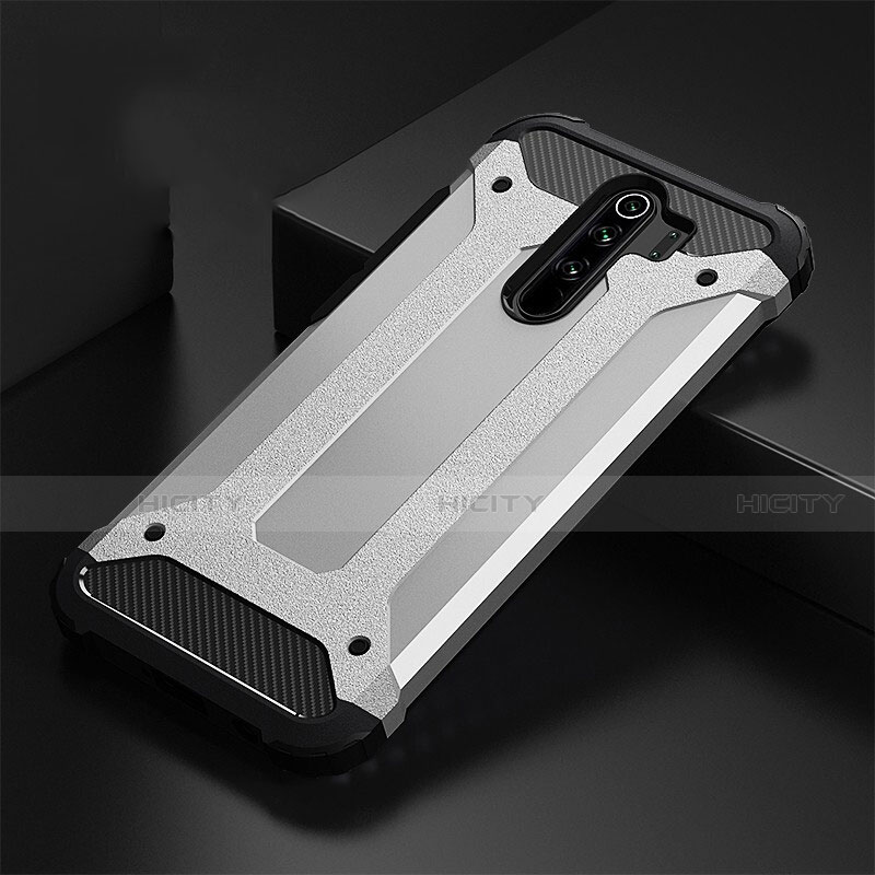 Coque Contour Silicone et Plastique Housse Etui Mat R01 pour Xiaomi Redmi Note 8 Pro Argent Plus