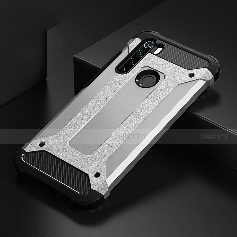 Coque Contour Silicone et Plastique Housse Etui Mat R02 pour Xiaomi Redmi Note 8 (2021) Argent Plus