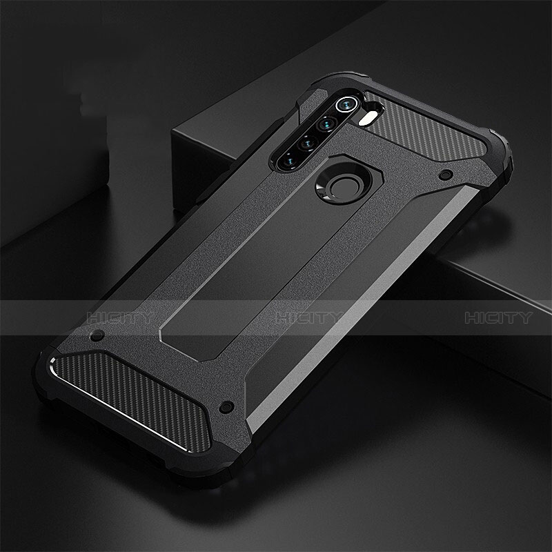 Coque Contour Silicone et Plastique Housse Etui Mat R02 pour Xiaomi Redmi Note 8 (2021) Noir Plus