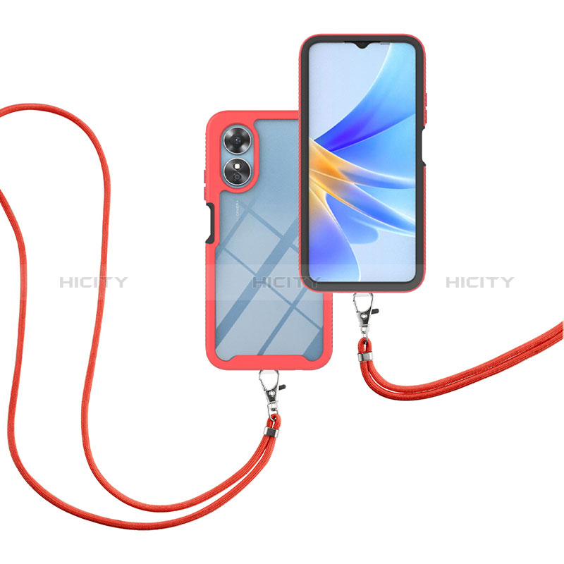 Coque Contour Silicone et Plastique Housse Etui Protection Integrale 360 Degres avec Laniere Strap pour Oppo A17 Rouge Plus