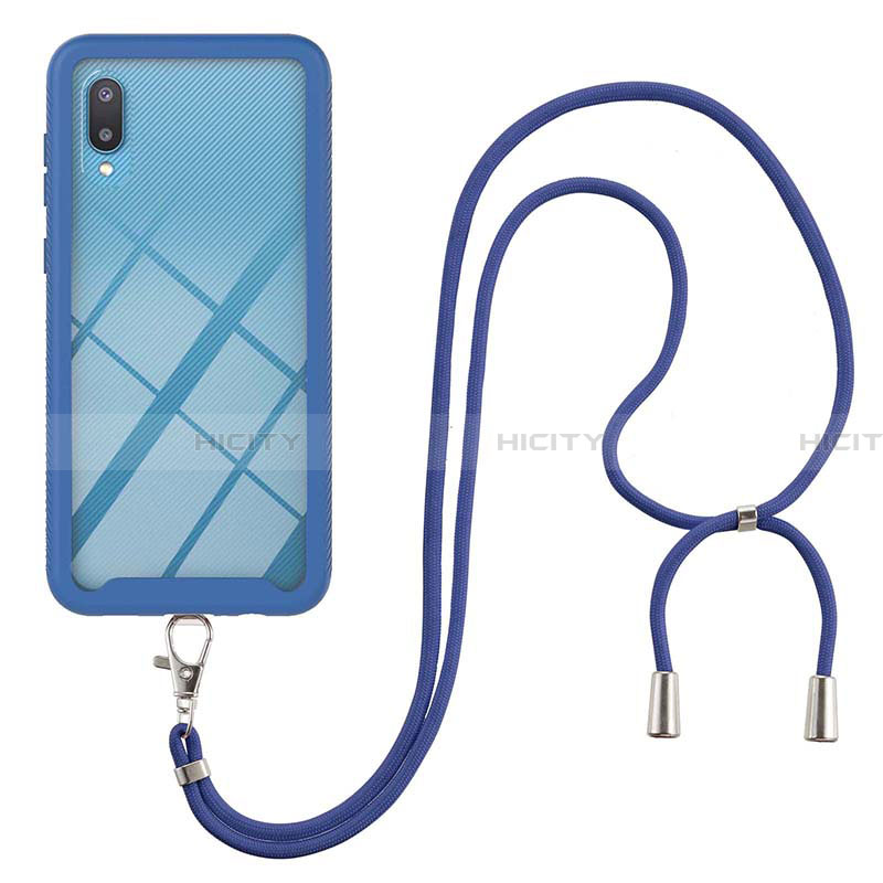 Coque Contour Silicone et Plastique Housse Etui Protection Integrale 360 Degres avec Laniere Strap pour Samsung Galaxy A02 Plus