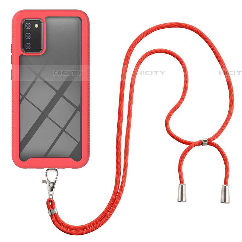 Coque Contour Silicone et Plastique Housse Etui Protection Integrale 360 Degres avec Laniere Strap pour Samsung Galaxy A03s Plus