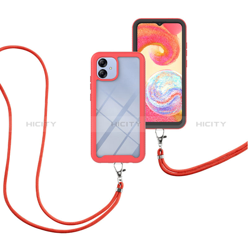 Coque Contour Silicone et Plastique Housse Etui Protection Integrale 360 Degres avec Laniere Strap pour Samsung Galaxy A04 4G Plus