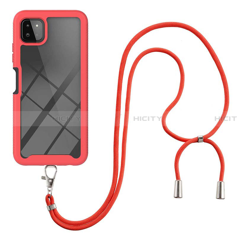 Coque Contour Silicone et Plastique Housse Etui Protection Integrale 360 Degres avec Laniere Strap pour Samsung Galaxy A22 5G Plus