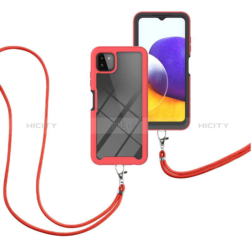 Coque Contour Silicone et Plastique Housse Etui Protection Integrale 360 Degres avec Laniere Strap pour Samsung Galaxy A22s 5G Plus