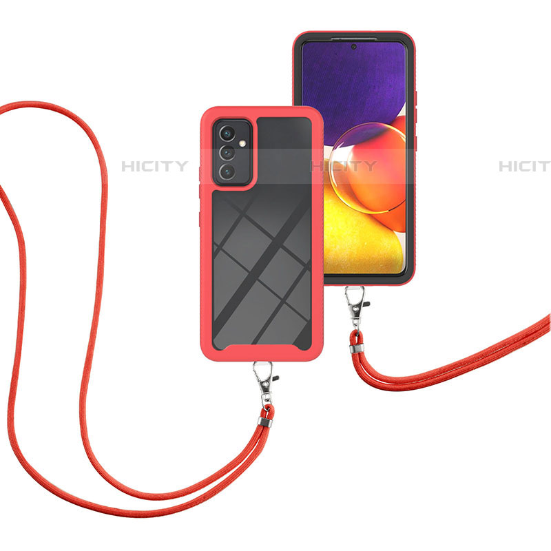 Coque Contour Silicone et Plastique Housse Etui Protection Integrale 360 Degres avec Laniere Strap pour Samsung Galaxy A24 4G Rouge Plus