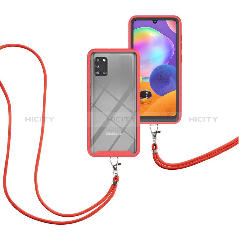 Coque Contour Silicone et Plastique Housse Etui Protection Integrale 360 Degres avec Laniere Strap pour Samsung Galaxy A31 Plus