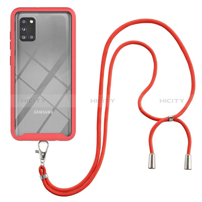 Coque Contour Silicone et Plastique Housse Etui Protection Integrale 360 Degres avec Laniere Strap pour Samsung Galaxy A31 Plus