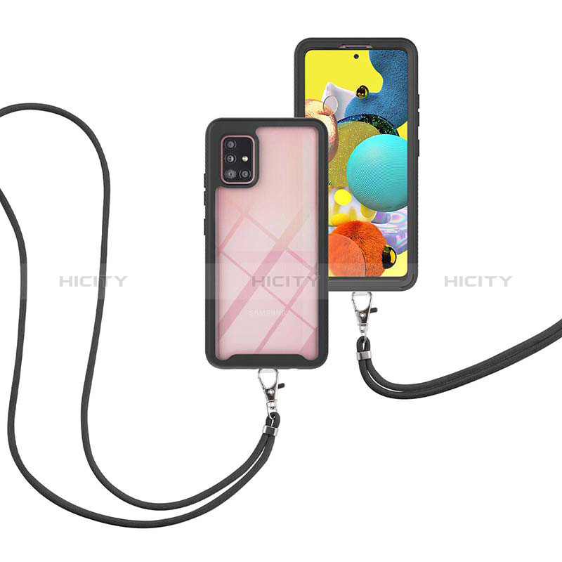 Coque Contour Silicone et Plastique Housse Etui Protection Integrale 360 Degres avec Laniere Strap pour Samsung Galaxy A51 5G Noir Plus