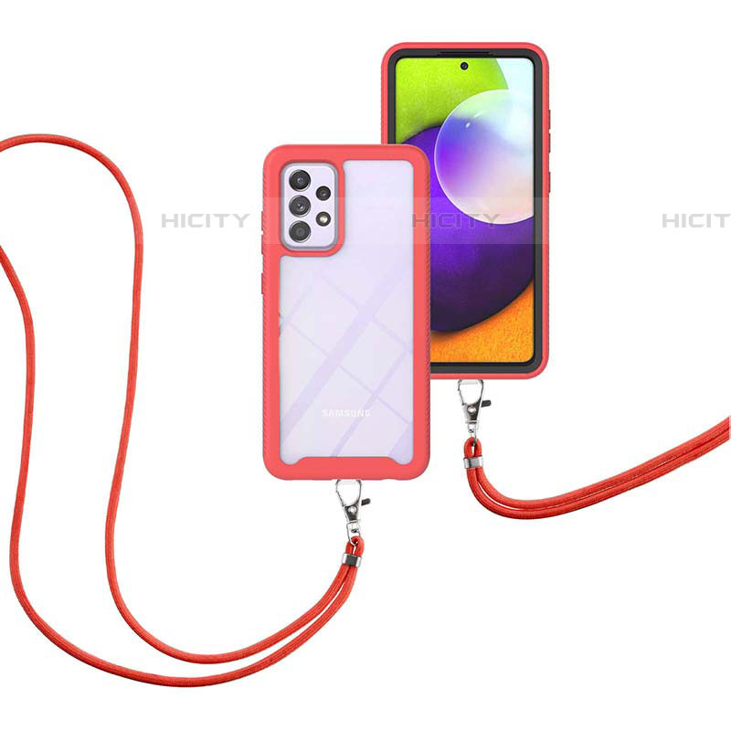 Coque Contour Silicone et Plastique Housse Etui Protection Integrale 360 Degres avec Laniere Strap pour Samsung Galaxy A52 5G Plus