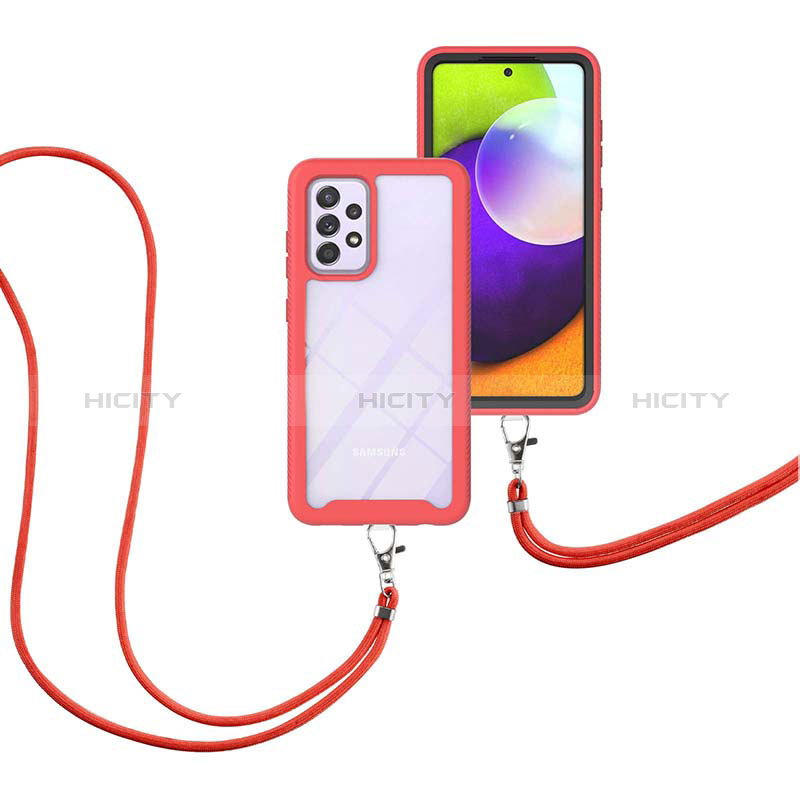 Coque Contour Silicone et Plastique Housse Etui Protection Integrale 360 Degres avec Laniere Strap pour Samsung Galaxy A52s 5G Plus