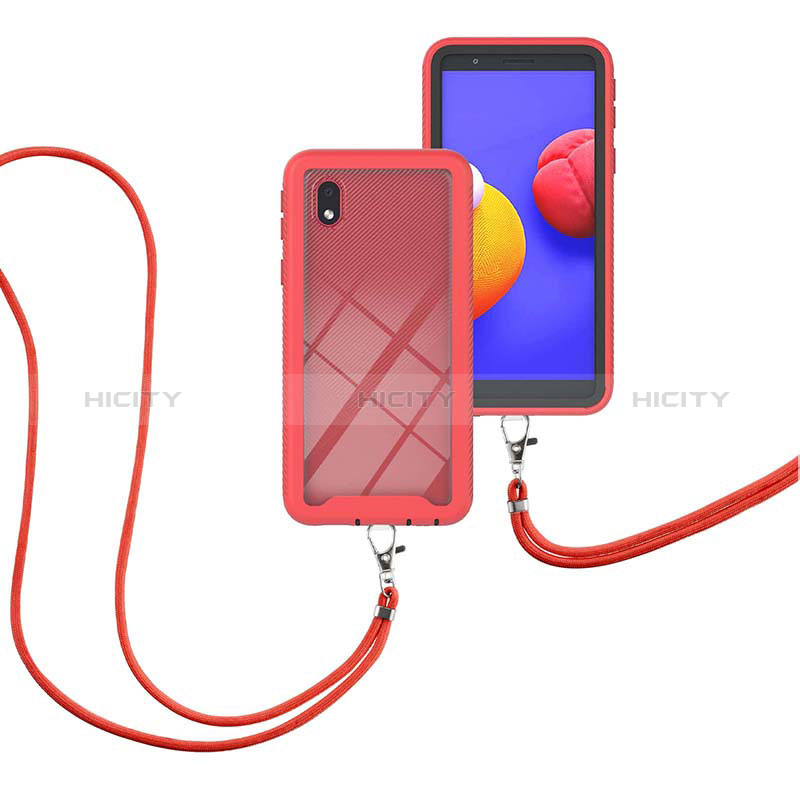 Coque Contour Silicone et Plastique Housse Etui Protection Integrale 360 Degres avec Laniere Strap pour Samsung Galaxy M01 Core Rouge Plus