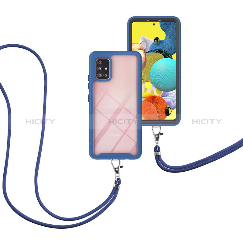 Coque Contour Silicone et Plastique Housse Etui Protection Integrale 360 Degres avec Laniere Strap pour Samsung Galaxy M40S Bleu Plus