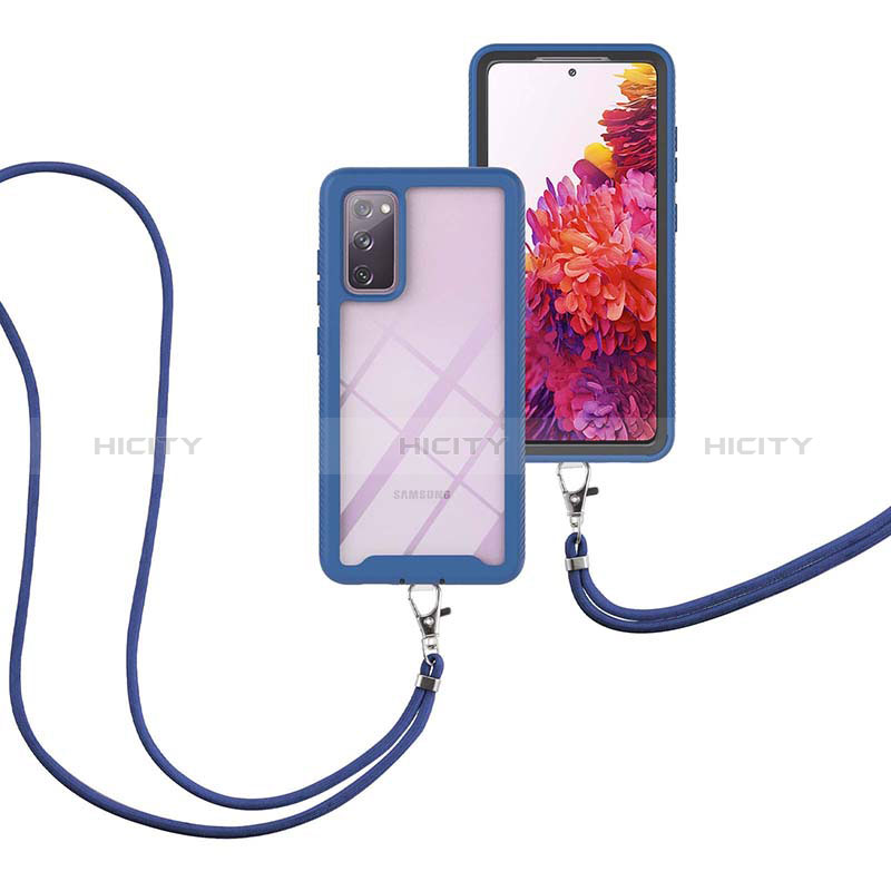 Coque Contour Silicone et Plastique Housse Etui Protection Integrale 360 Degres avec Laniere Strap pour Samsung Galaxy S20 FE 5G Bleu Plus