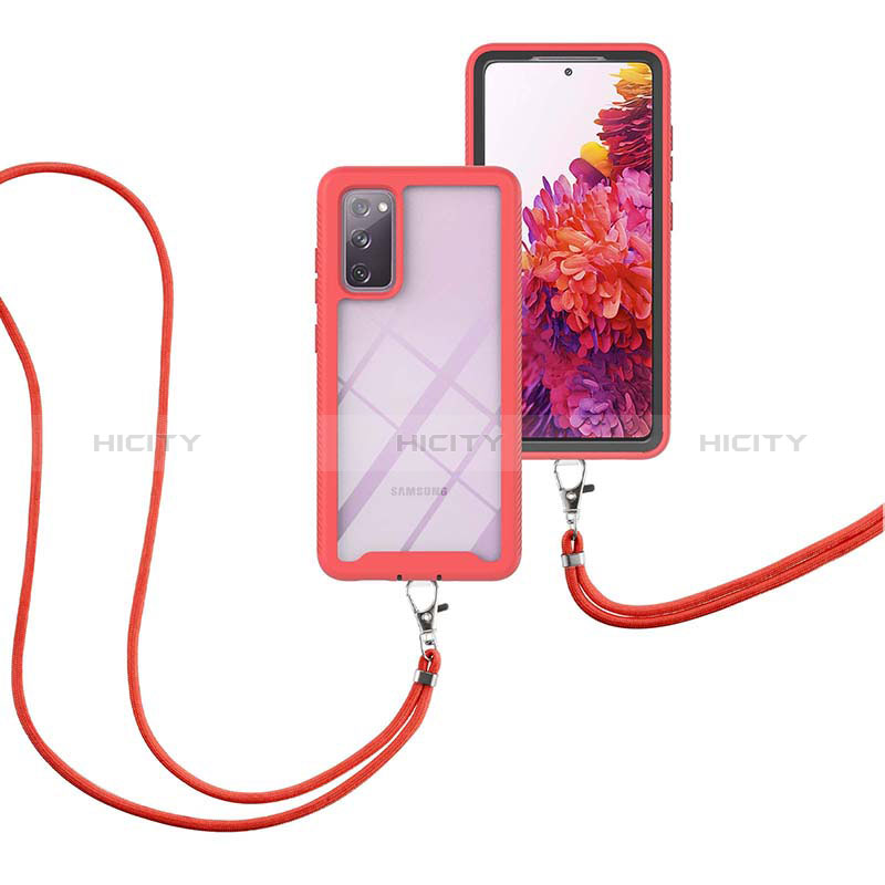 Coque Contour Silicone et Plastique Housse Etui Protection Integrale 360 Degres avec Laniere Strap pour Samsung Galaxy S20 FE 5G Rouge Plus