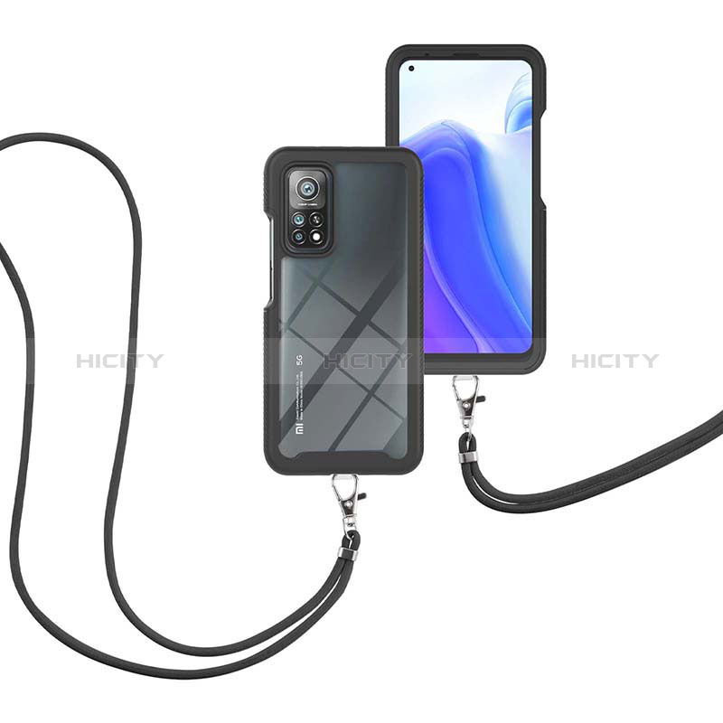 Coque Contour Silicone et Plastique Housse Etui Protection Integrale 360 Degres avec Laniere Strap pour Xiaomi Mi 10T Pro 5G Noir Plus