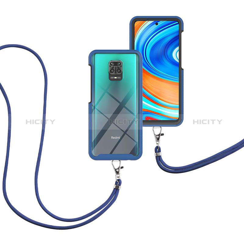 Coque Contour Silicone et Plastique Housse Etui Protection Integrale 360 Degres avec Laniere Strap pour Xiaomi Poco M2 Pro Bleu Plus